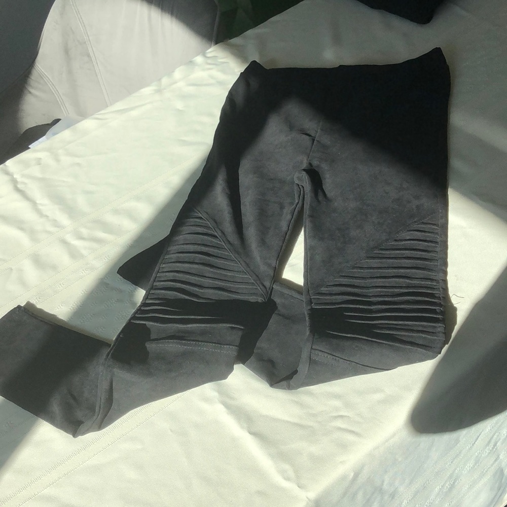 Black faux suede Moto leggings
